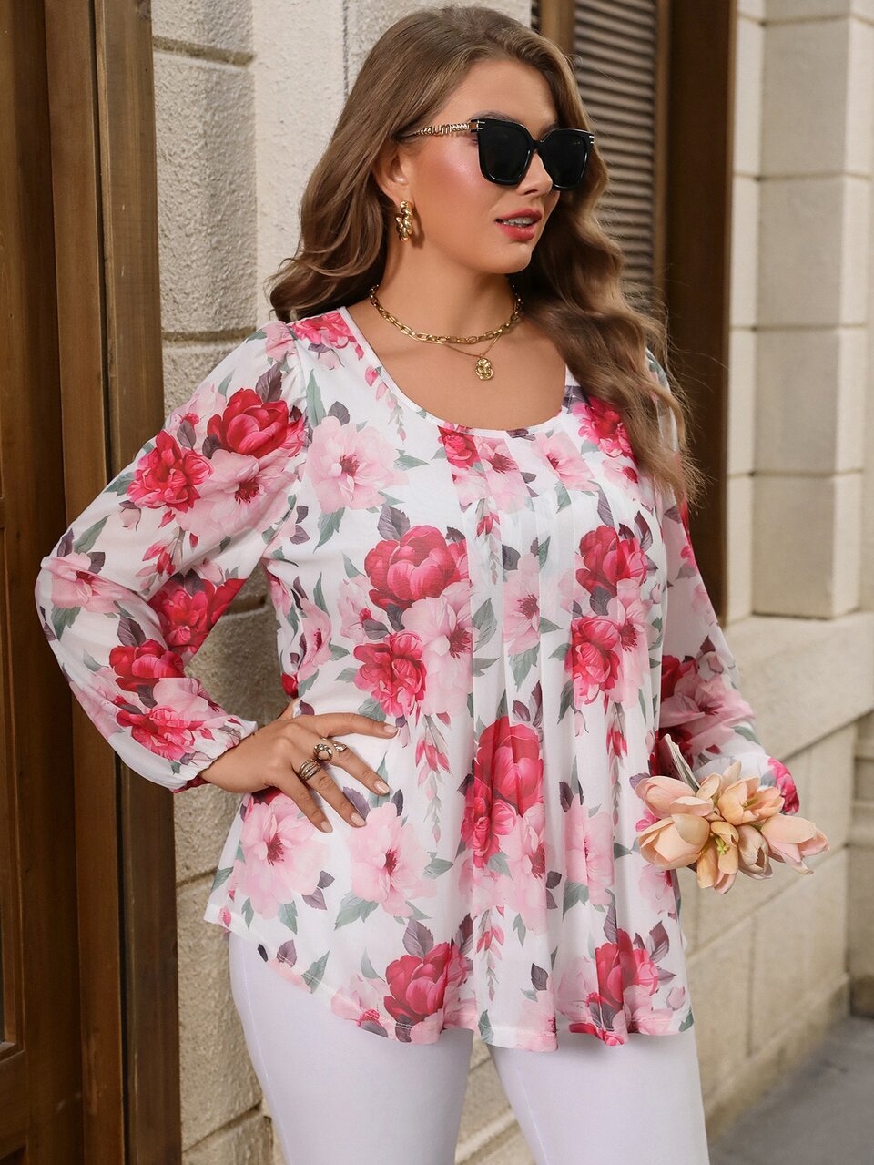 Women's Plus Size Printed Pullover Elegant Blouse Autumn 2026 Outfits Going Out Party Birthday Formal Tops Work Floral All White