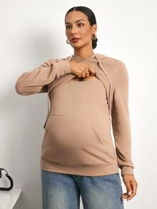 MaterniWear Sweatshirt Berkerudung Polos Kasual untuk Ibu Hamil, Musim Gugur/Musim Dingin - Unta - View 9