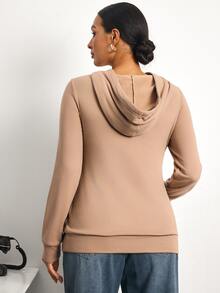 MaterniWear Sweatshirt Berkerudung Polos Kasual untuk Ibu Hamil, Musim Gugur/Musim Dingin - Unta - View 6