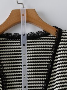 SHEIN LUNE CURVE Plus-Size French-Style Casual Cardigan Pairs Beautifully With A Charming Striped Top,Making It Suitable For Early Autumn Daily Wear,Workouts,Commuting - Black and White - View 5