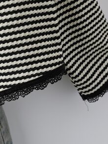 SHEIN LUNE CURVE Plus-Size French-Style Casual Cardigan Pairs Beautifully With A Charming Striped Top,Making It Suitable For Early Autumn Daily Wear,Workouts,Commuting - Black and White - View 3