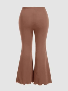 SHEIN MOD Black Versatile Split Structure High Waist Slim Fit Plus Size Flare Trousers Fall - Redwood - View 2