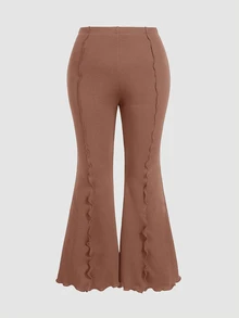 SHEIN MOD Black Versatile Split Structure High Waist Slim Fit Plus Size Flare Trousers Fall - Redwood - View 5