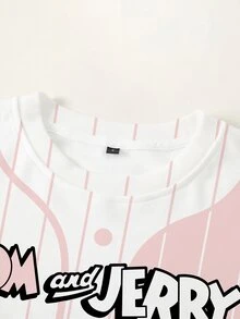 TOM & JERRY X SHEIN Women's Colorblock Striped Cartoon Print Sweatshirt - White - View 3