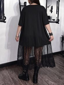 SHEIN CURVE+ Plus Size Women's Lace Patchwork Dress, Punk Goth Casual ...