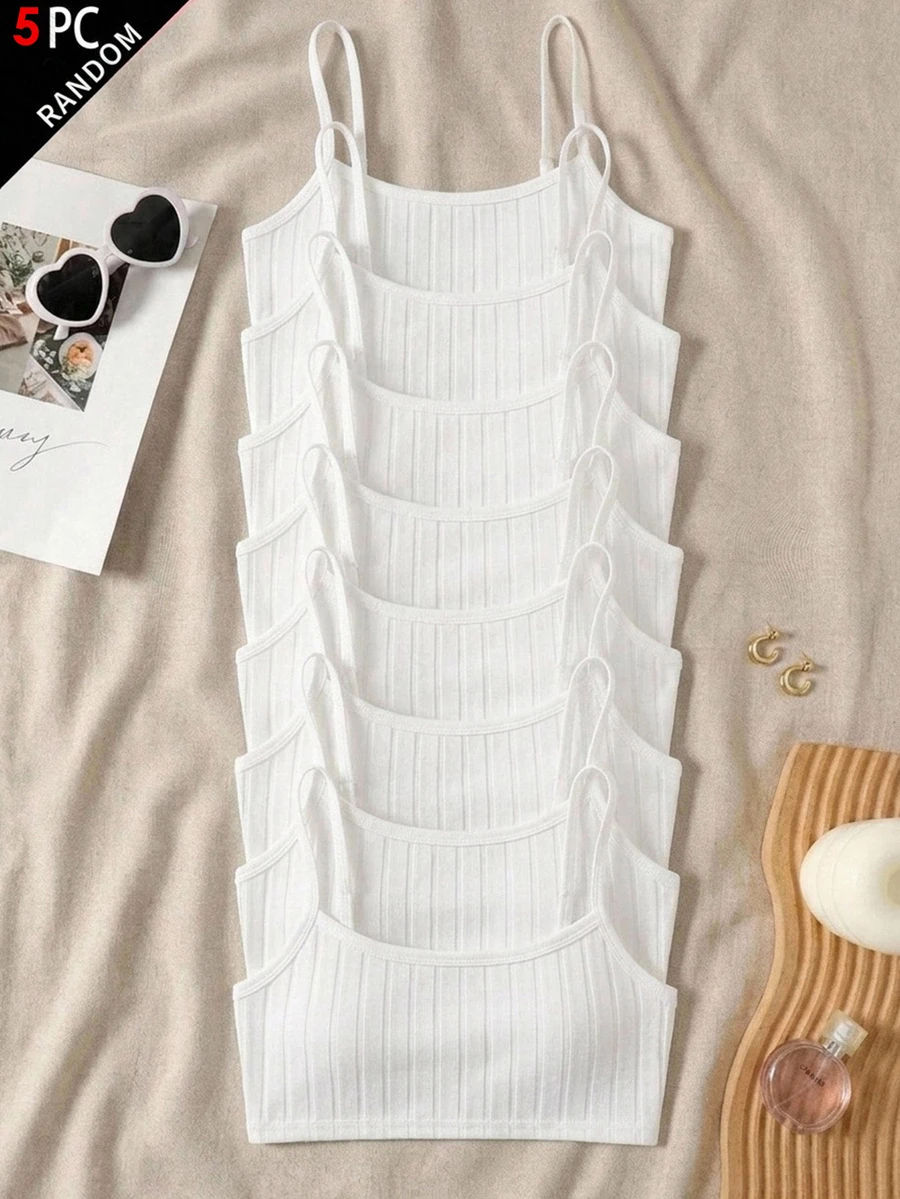 SHEIN Dozemod Tween Girl Cute Tween Girl Minimalist Solid Color Ribbed Soft Skin-Friendly Children Student Puberty Underwear 5pcs Set Valentine's Day - White - View 1