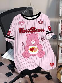 SHEIN X Care Bears 大尺碼女款圓領粉色字母卡通印花休閒可愛趣味日常夏季T恤 畢業生日適用 - 白色 - 查看 3
