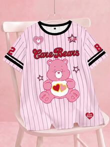 SHEIN X Care Bears 大尺碼女款圓領粉色字母卡通印花休閒可愛趣味日常夏季T恤 畢業生日適用 - 白色 - 查看 1