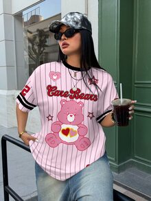 SHEIN X Care Bears 大尺碼女款圓領粉色字母卡通印花休閒可愛趣味日常夏季T恤 畢業生日適用 - 白色 - 查看 8