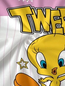 LOONEY TUNES X SHEIN 女款字母條紋印花圓領短袖休閒T恤 - 白色 - 查看 6