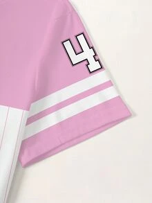 LOONEY TUNES X SHEIN 女款字母條紋印花圓領短袖休閒T恤 - 白色 - 查看 4