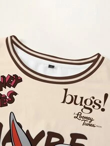 LOONEY TUNES X SHEIN Plus Size Women's Letter Cartoon Rabbit Print Short Sleeve Casual T-Shirt - White - View 3