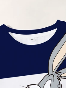 LOONEY TUNES X SHEIN 男童夏季拼色兔子印花短袖T恤 - 白色 - 查看 3