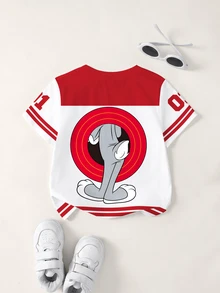 LOONEY TUNES X SHEIN Young Boy Summer Casual Sports Cartoon Rabbit And Number Print Colorblock Tee - White - View 2