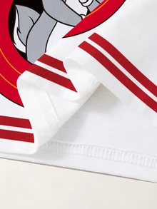LOONEY TUNES X SHEIN Young Boy Summer Casual Sports Cartoon Rabbit And Number Print Colorblock Tee - White - View 6