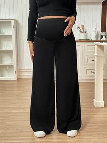 SHEIN Pregnant Women Solid Color Pocket Casual Pants, Everyday Use - Black - View 6