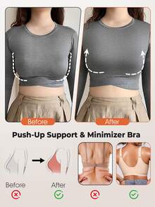 Bareli Dear Minimalist Plus Size Bra With Mesh Patchwork, Bandeau Style, Wireless, Non-Slip Wide Strap, Casual Comfortable Seamless Bra, 1pc - Apricot - View 5