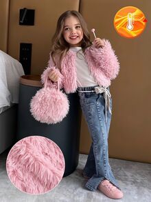 SHEIN Tween Girl Solid Color Thermal Lined Casual Daily Long Sleeve Jacket - Pink - View 1