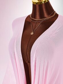 Amplova Romantic Pink Low Cut Draped Collar Bell Sleeve Bodycon Mini Dress - Pink - View 7