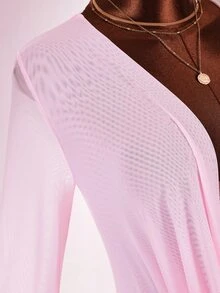 Amplova Romantic Pink Low Cut Draped Collar Bell Sleeve Bodycon Mini Dress - Pink - View 11