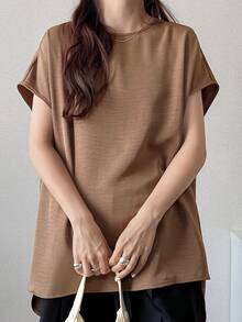 FRIFUL Women's Early Summer/Autumn New Korean Solid Color Short Sleeve A-Line Loose Fit Blouse - Brown - View 7