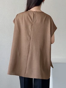 FRIFUL Women's Early Summer/Autumn New Korean Solid Color Short Sleeve A-Line Loose Fit Blouse - Brown - View 2