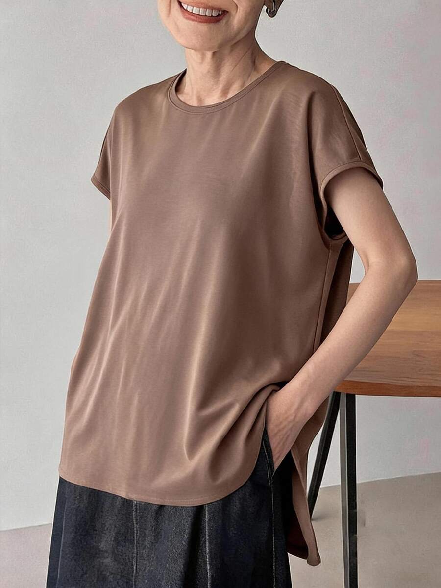 FRIFUL Women's Early Summer/Autumn New Korean Solid Color Short Sleeve A-Line Loose Fit Blouse - Brown - View 1