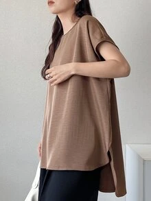 FRIFUL Women's Early Summer/Autumn New Korean Solid Color Short Sleeve A-Line Loose Fit Blouse - Brown - View 8