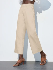 Maija Women's White Cropped Straight Leg Jeans - Khaki - View 7