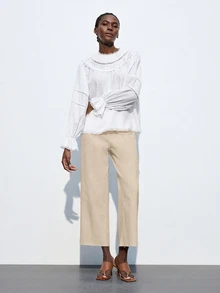 Maija Women's White Cropped Straight Leg Jeans - Khaki - View 3