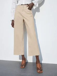 Maija Women's White Cropped Straight Leg Jeans - Khaki - View 6