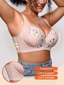 Bareli Dear Plus Size Mesh Embroidered Sexy Bra With Underwire And Side Support, Women's Lingerie Bra, 1pc - Pink - View 4