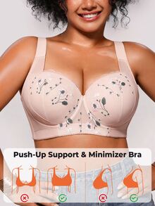 Bareli Dear Plus Size Mesh Embroidered Sexy Bra With Underwire And Side Support, Women's Lingerie Bra, 1pc - Pink - View 6