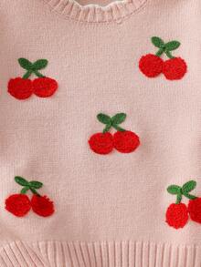 Fashionable Versatile Cute Cherry Pattern Girls Toddler Pullover Round Neck Sweater - Pink - View 7