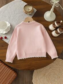 Fashionable Versatile Cute Cherry Pattern Girls Toddler Pullover Round Neck Sweater - Pink - View 2