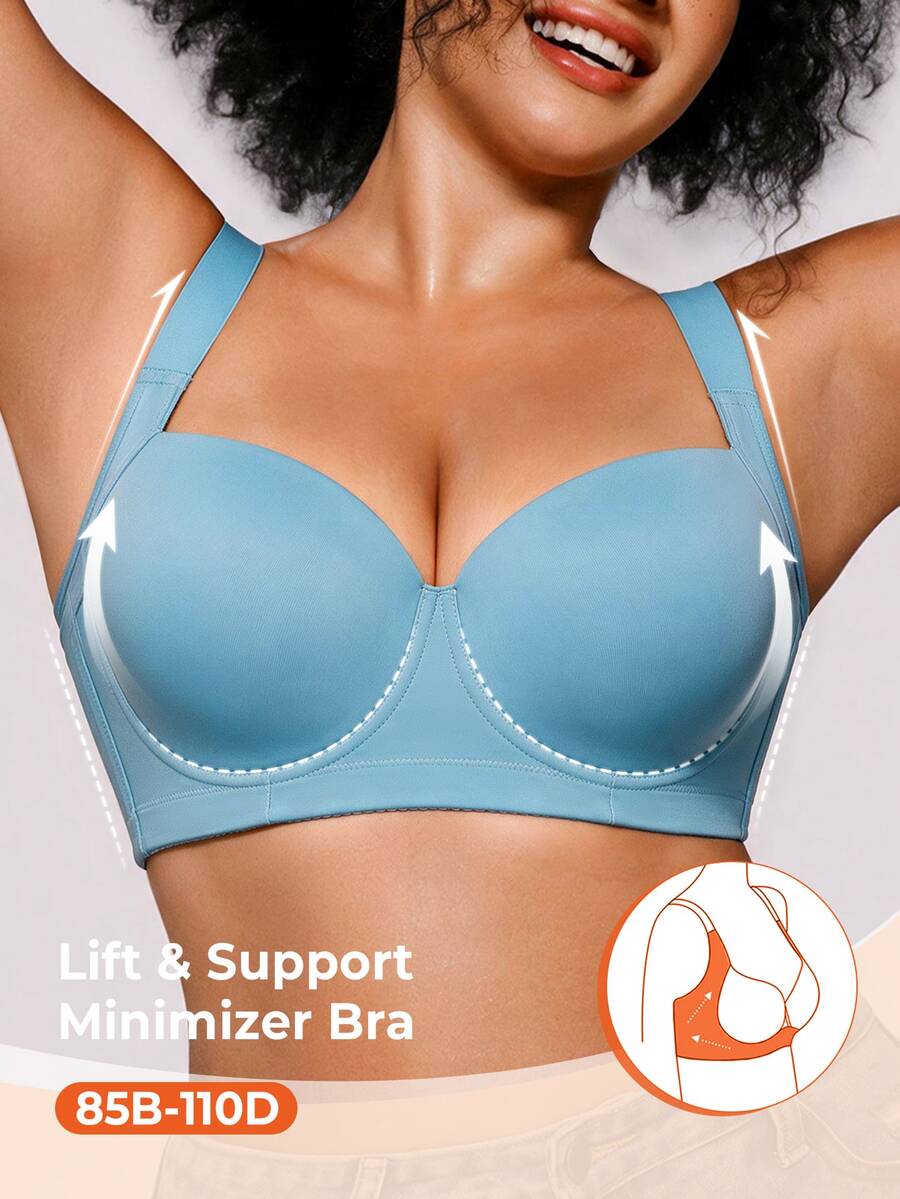 Bareli Dear 1pc Plus Size Comfortable Seamless Smooth Push-Up Adjustable Underwire Bra For Daily Casual Wear - Baby Blue - View 1