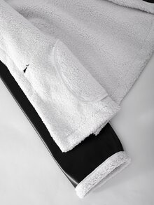 SHEIN Autumn/Winter Girls' Retro Motorcycle Style PU Lamb Fleece Jacket, Long Sleeve, Colorblock Large Lapel Thickened Leather-Fleece Integrated Coat - Black - View 4