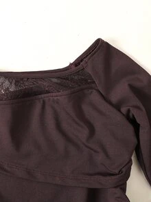 SHEIN Serisse Kids 少女秋季/冬季休閒法式優雅蕾絲拼接不對稱領口長袖收腰蝴蝶結裝飾長洋裝，適合秋季出遊、返校、日常穿著 - 棕色 - 查看 8