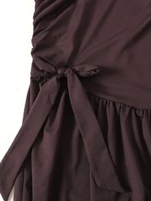 SHEIN Serisse Kids 少女秋季/冬季休閒法式優雅蕾絲拼接不對稱領口長袖收腰蝴蝶結裝飾長洋裝，適合秋季出遊、返校、日常穿著 - 棕色 - 查看 7