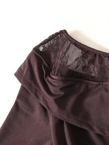 SHEIN Serisse Kids 少女秋季/冬季休閒法式優雅蕾絲拼接不對稱領口長袖收腰蝴蝶結裝飾長洋裝，適合秋季出遊、返校、日常穿著 - 棕色 - 查看 6