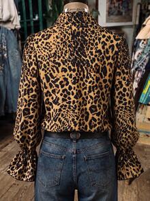 SHEIN Women's Vintage Western Leopard Print Button-Down Shirt, Bell Sleeve Shirt, Bohemian, Nomadic, Suitable For Everyday Commuting And Parties. - Multicolor - View 2