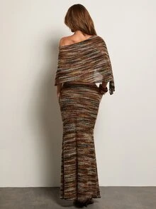 Aloruh Women's Fashion Asymmetric Shoulder Colorblock Cropped Top And Skirt 2 Pieces Set Summer Clothes For Women Brunch Brown Striped Vintage Earthy 70s - Multicolor - View 2