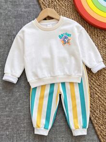 SHEIN Kids Kids Infant Round Neck Casual Comfortable Autumn Outfit Baby - White - View 3