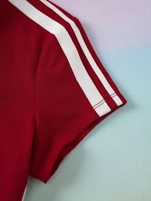 THE POWERPUFF GIRLS X SHEIN Women's Letter Print V-Neck Short Sleeve T-Shirt Holiday School Dark Red Summer Y2k - Red - View 6