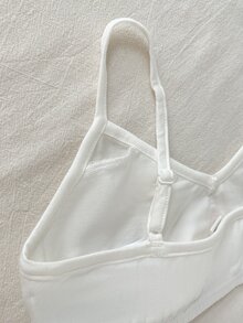 SHEIN Girlism Tween女孩兒童款簡約休閒方領細肩帶內衣，附胸墊杯，親膚舒適蝴蝶結刺繡內褲，學生內衣，1件白色，四季適用 - 白色 - 查看 3