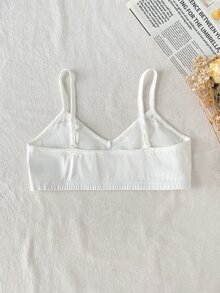 SHEIN Girlism Tween女孩兒童款簡約休閒方領細肩帶內衣，附胸墊杯，親膚舒適蝴蝶結刺繡內褲，學生內衣，1件白色，四季適用 - 白色 - 查看 2