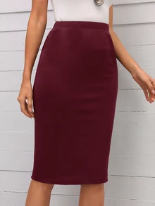Medorina High Waist Solid Skirt - Burgundy - View 3
