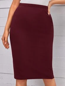 Medorina High Waist Solid Skirt - Burgundy - View 6