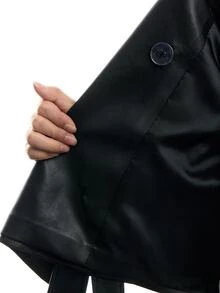 LYSMO Women's Solid Color PU Leather Long Sleeve Double-Breasted Casual Jacket Women's Halloween Costume Attractive Sexy Clothes 2000s Style - Black - View 10
