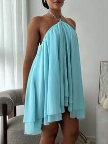 leahseptember Women's Chiffon Layered Ruffle Sleeveless Mini Dress - Blue - View 4
